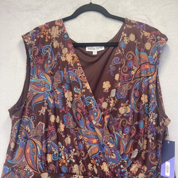 NWT Meri Skye Floral Maxi Dress Womens 4X Purple Paisley Sleeveless Stretch Boho - Picture 9 of 15